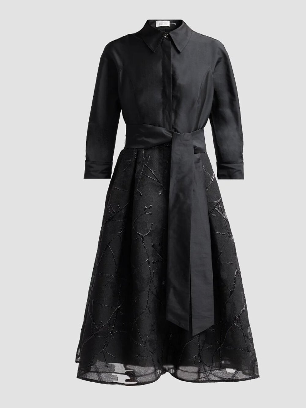 Teri Jon New York by Rickie Freeman Sz 12 Black Taffeta Cocktail Midi Shirtdress